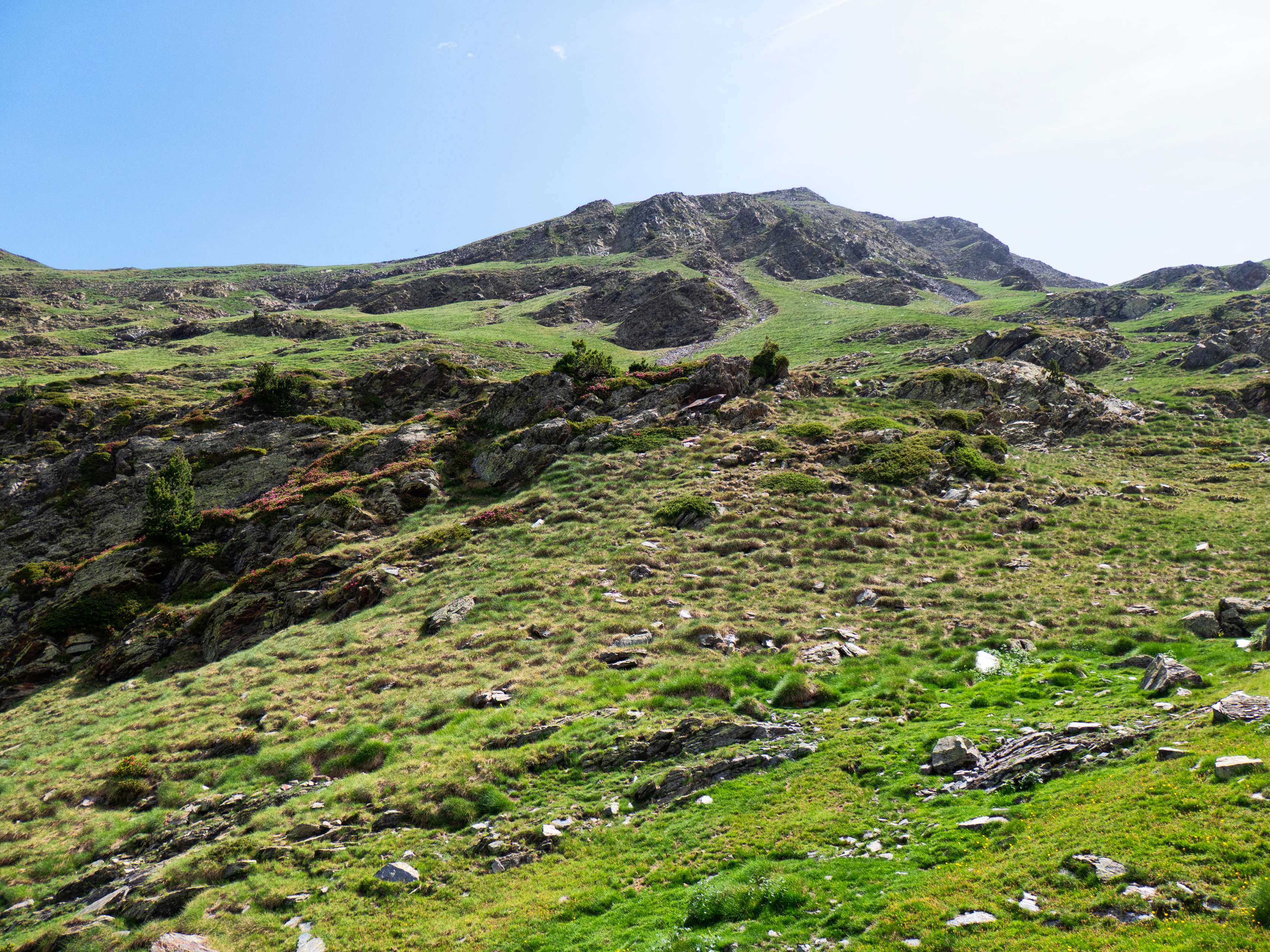 ...las paredes superiores del Pico Salcorz, cuya cumbre permanece oculta, aunque ya no está lejos.